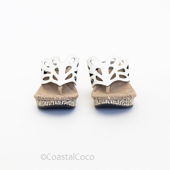 Modzori Troya Reversible Sandals 9 Wedge Thong Black/White Cutout Bohemian Artsy - Picture 3 of 10